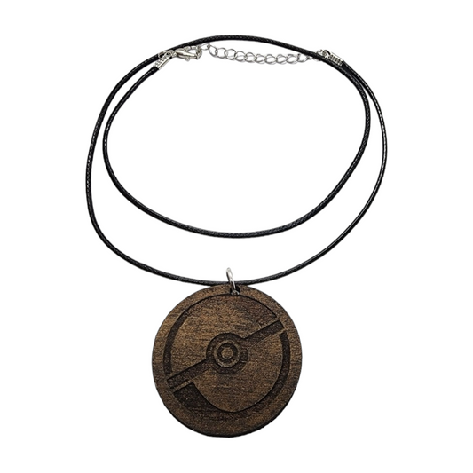 Pokeball Design Wood Painted/Stained Necklace Handmade Laser Cut/Engraved