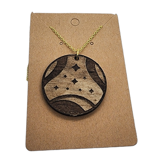 Starfield Constellation Design Wood Painted/Stained Necklace Handmade Laser Cut/Engraved