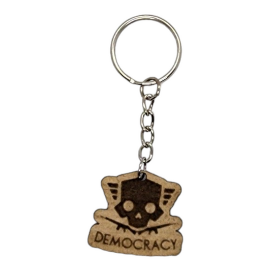 Helldivers 2 Democracy Skull Symbol Design Wood Painted/Stained Key Chain Handmade Laser Cut/Engraved