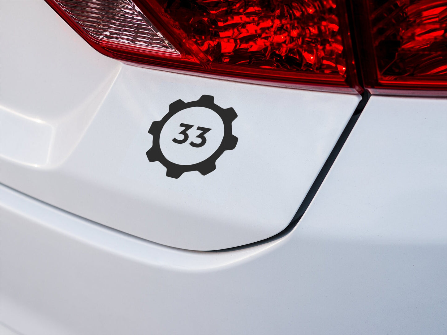 Fallout Vault 33 Gear Vinyl decal for laptop, car, window, mirror, bumper, mug, water bottle, or more!