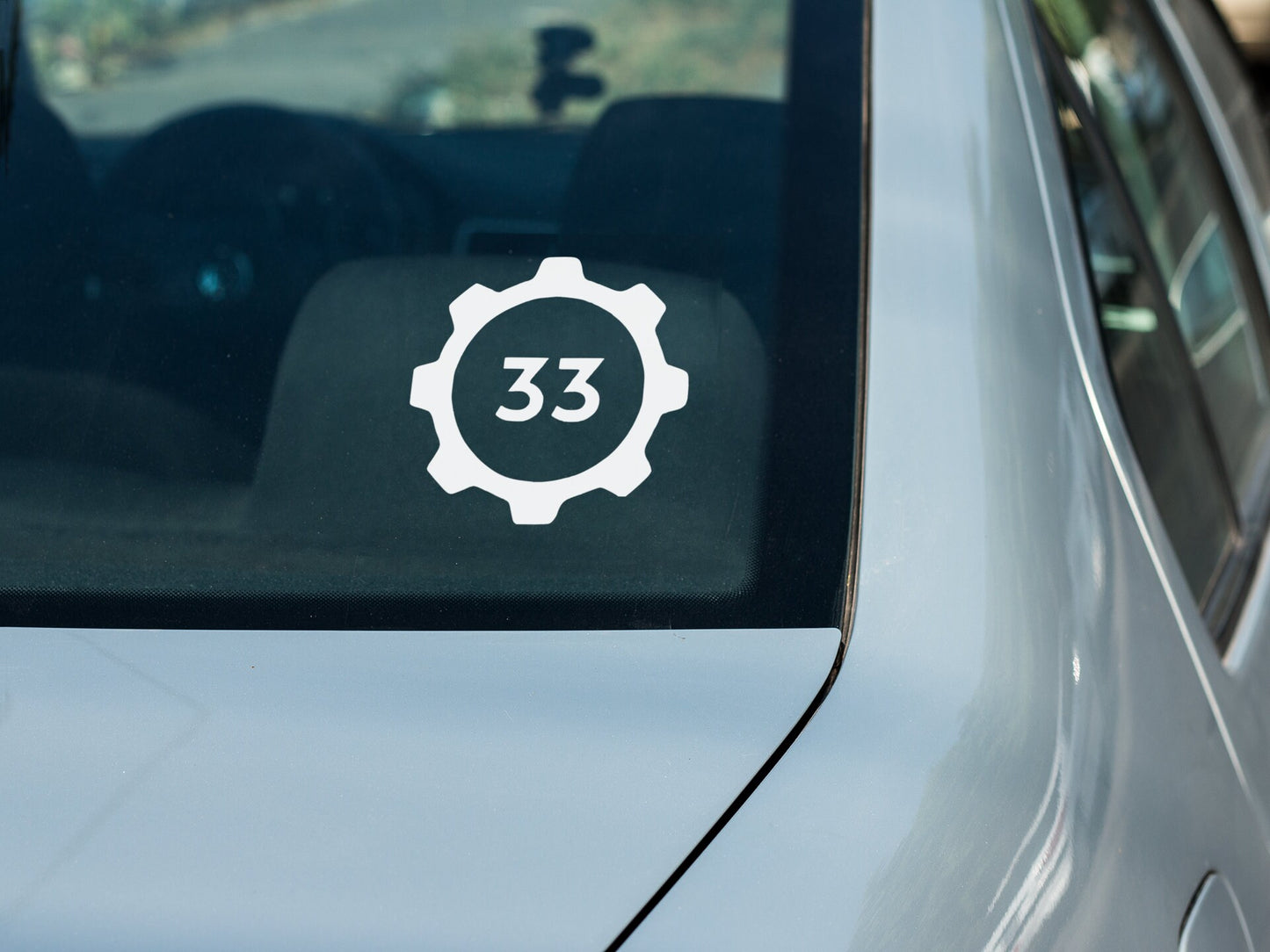 Fallout Vault 33 Gear Vinyl decal for laptop, car, window, mirror, bumper, mug, water bottle, or more!