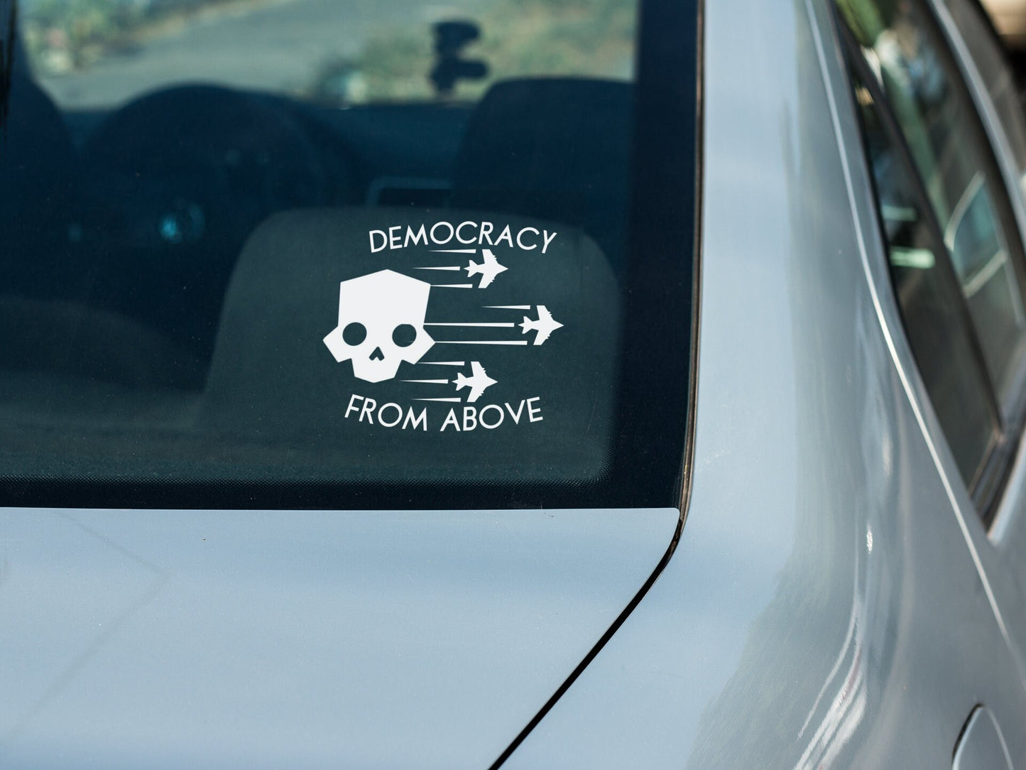 Democracy From Above Helldivers decal for laptop, car, window, mirror, bumper, mug, water bottle, or more!