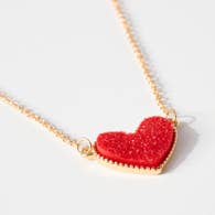 Avenue Zoe Heart Druzy Stone Charm short Necklace - Red