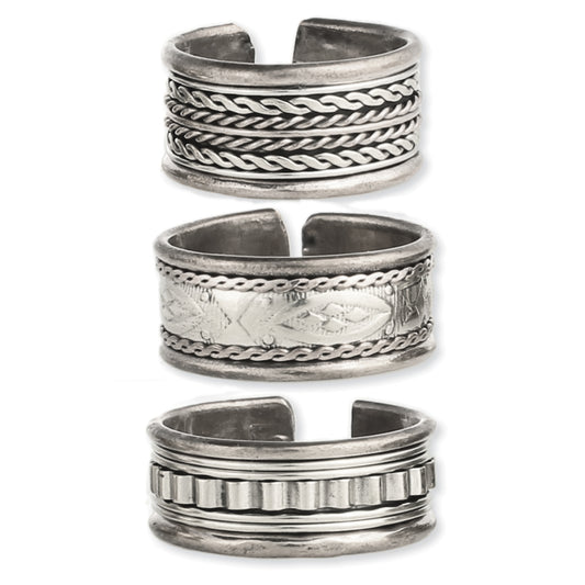 ZAD Antiqued Silver Adjustable Men's Band Ring