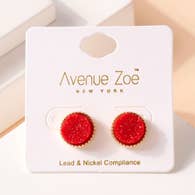Avenue Zoe Druzy Stone Stud Earrings - Red