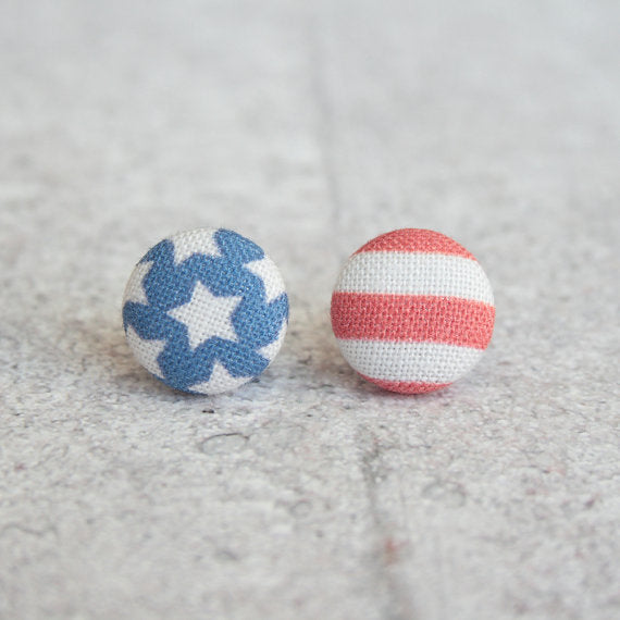 Rachel O's American Flag Fabric Button Earrings