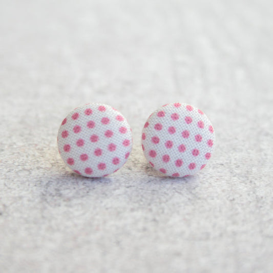 Rachel O's Pink Polka Dot Fabric Button Earrings