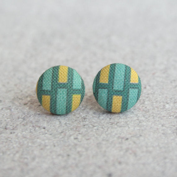 Rachel O's Geometric Blocks Fabric Button Earrings