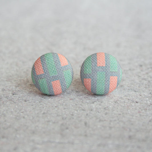 Rachel O's Pastel Blocks Fabric Button Earrings