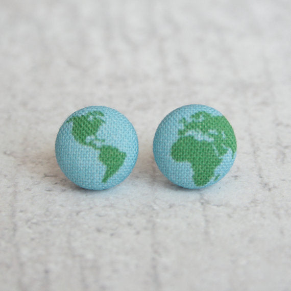 Rachel O's Planet Earth Fabric Button Earrings