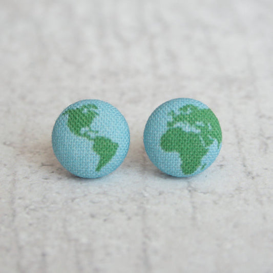 Rachel O's Planet Earth Fabric Button Earrings