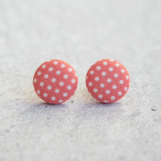 Rachel O's Red and White Polka Dot Fabric Button Earrings