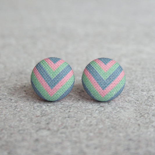 Rachel O's Pastel Chevron Fabric Button Earrings