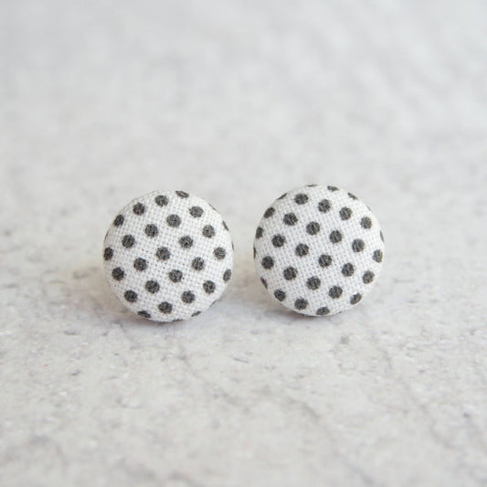 Rachel O's Black and White Polka Dot Fabric Button Earrings