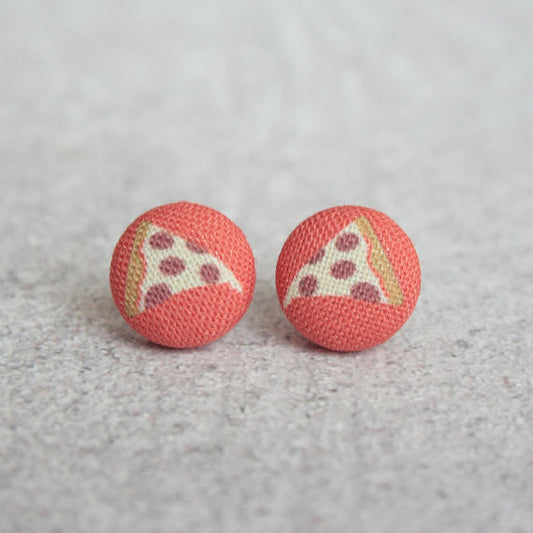 Rachel O's Pizza Fabric Button Earrings