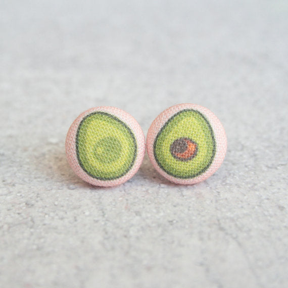 Rachel O's Avocado Fabric Button Earrings