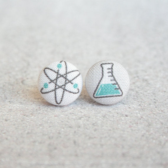 Rachel O's Science, Fabric Covered Button Earrings