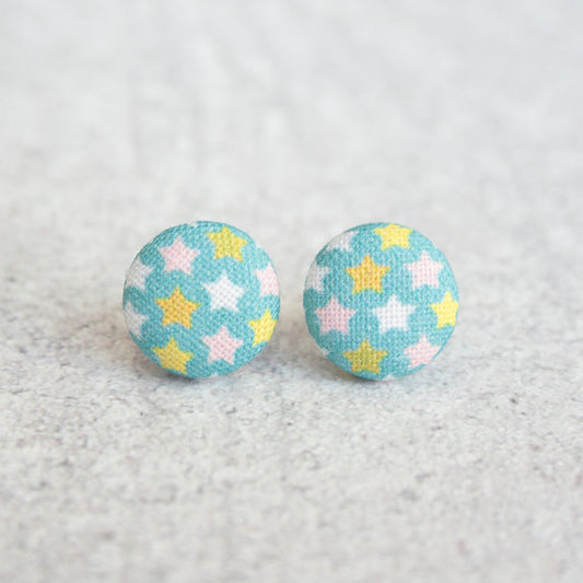 Rachel O's Tiny Stars, Fabric Covered Button Earrings