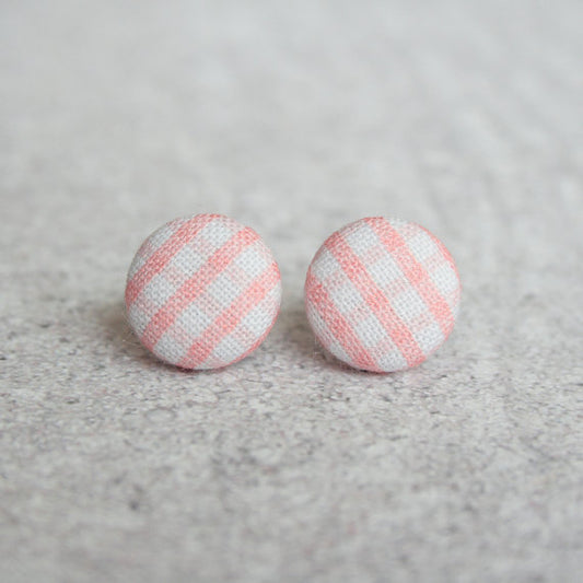 Rachel O's Pink Gingham Fabric Covered Button Earrings