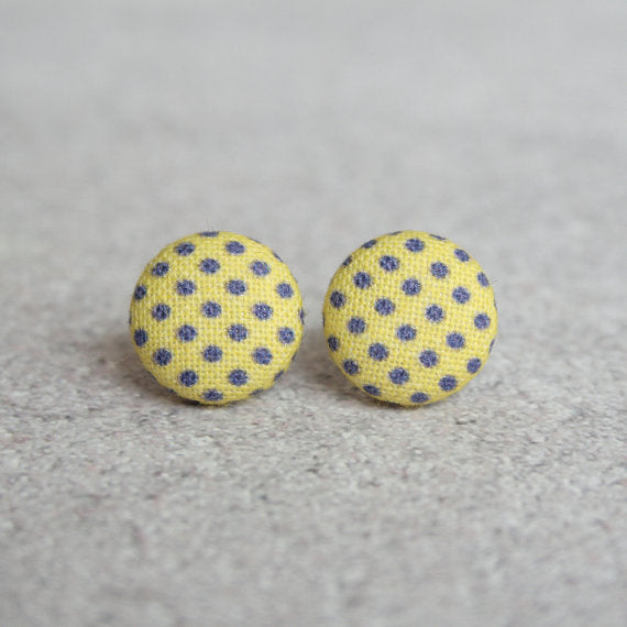 Rachel O's Yellow and Purple Polka Dot Fabric Button Earrings