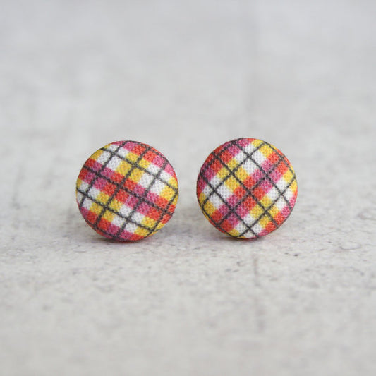 Rachel O's Hot Argyle Fabric Button Earrings