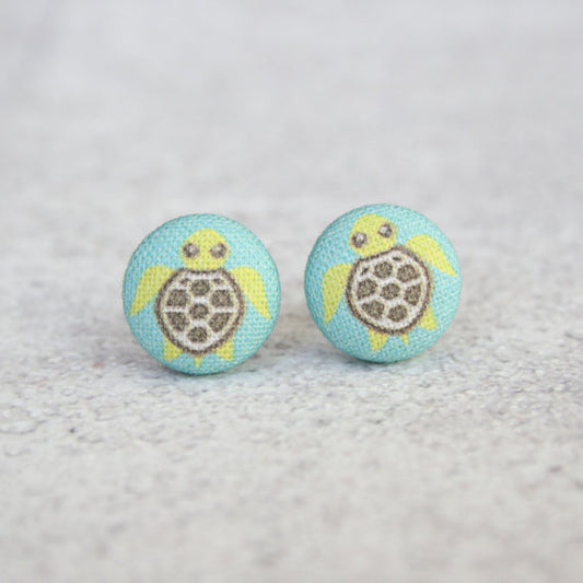 Rachel O's Sea Turtle Fabric Button Earrings
