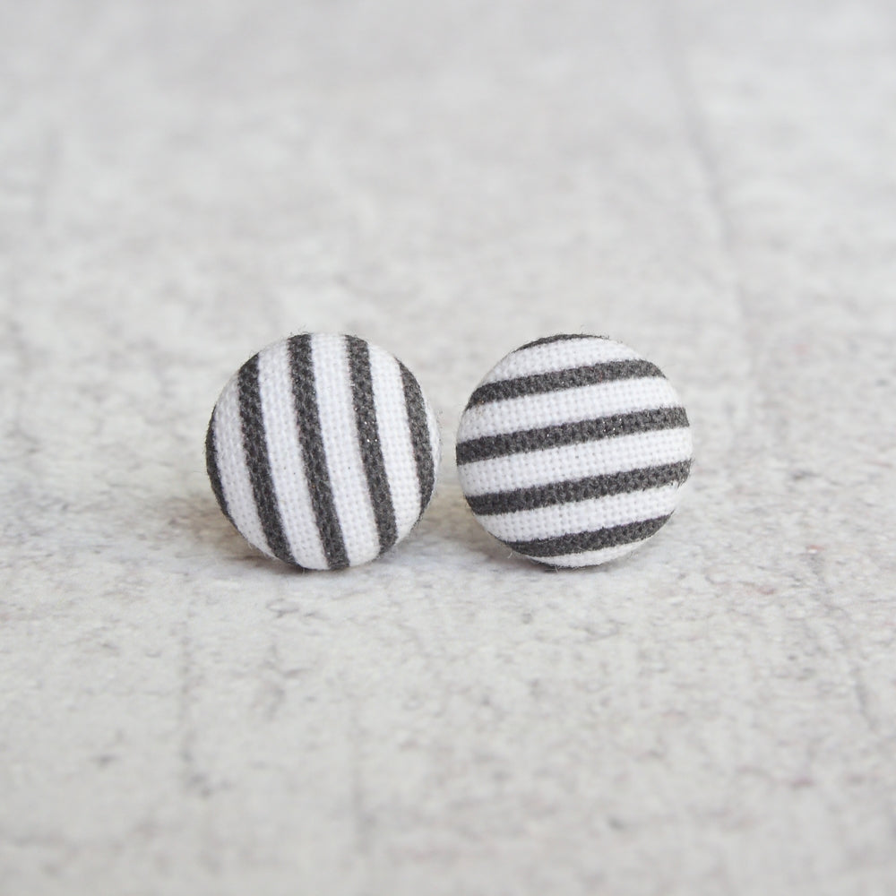 Rachel O's Black Stripes Fabric Button Earrings