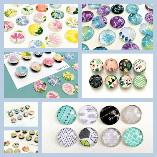 Tanner Glass Floral and Patterned Magnets - Set of 8