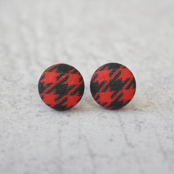 Rachel O's Red and Black Plaid Fabric Button Earrings