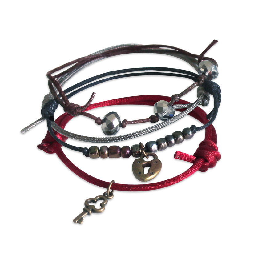 O Yeah Gifts Heart Lock & Key Bracelets, 4 Piece Charm Bracelet Pack