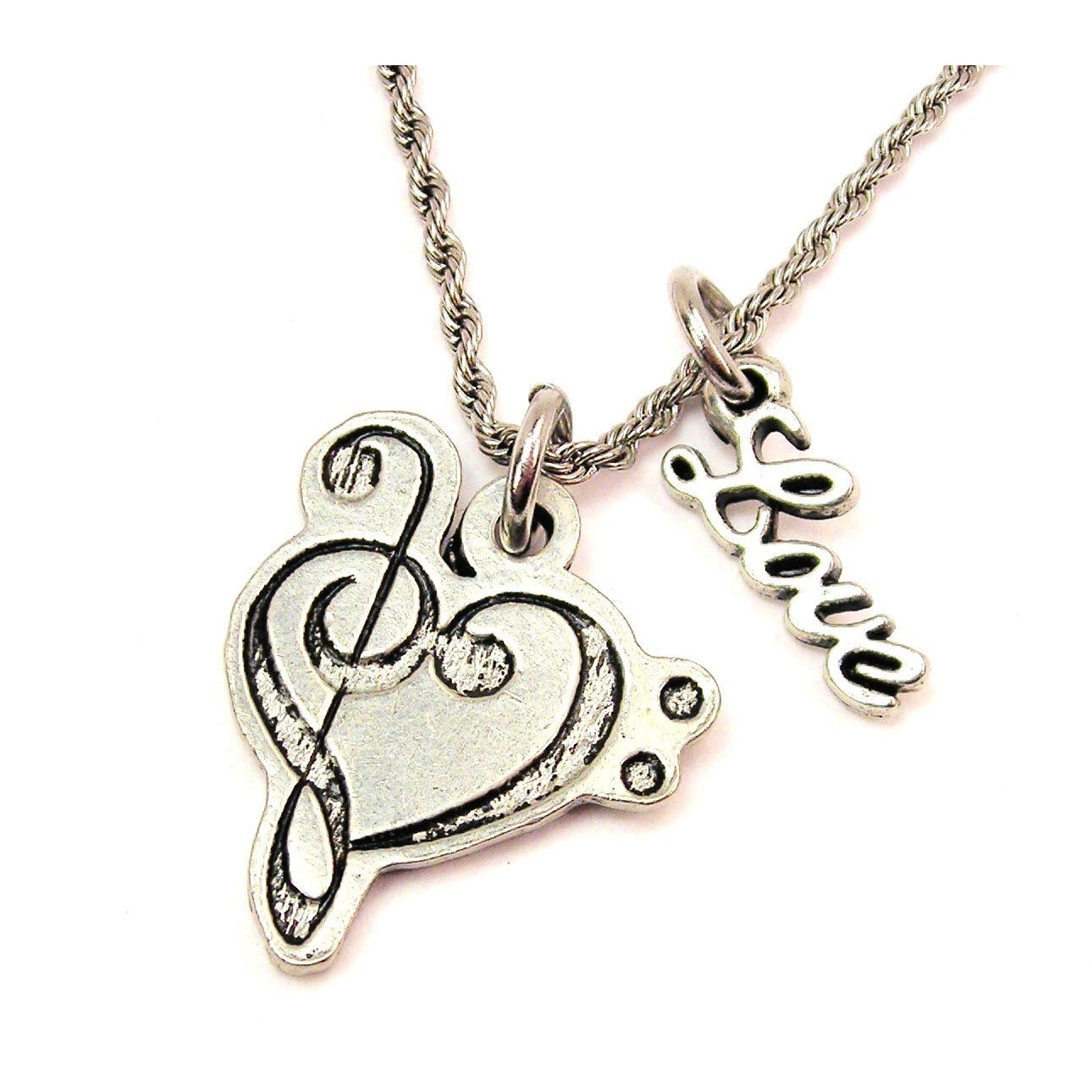Treble Clef Bass Clef Heart 20" Rope Necklace With Love