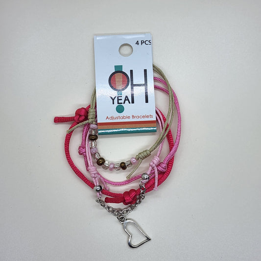 O Yeah Gifts Heart Bracelets, 4 Piece Charm Bracelet Pack
