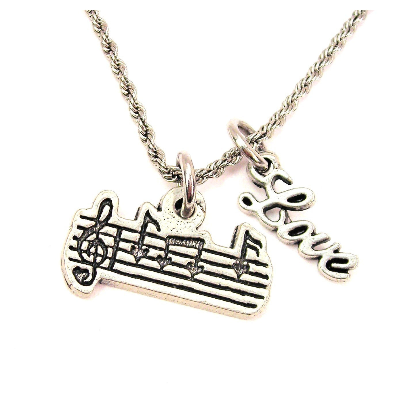 Musical Bar 20" Rope Necklace With Love Accent Musician