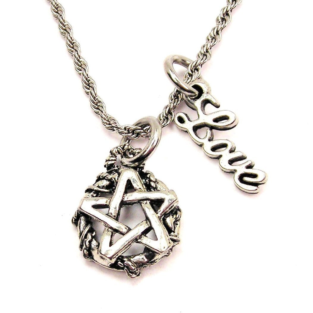 Gothic Pentacle 20" Rope Necklace With Love Accent Wiccan