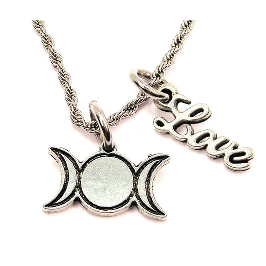 Simple Triple Moon 20" Rope Necklace With Love Accent Wicca
