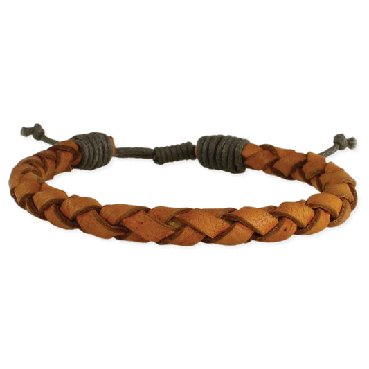 ZAD Vintage Brown Leather Braided Men's Bracelet