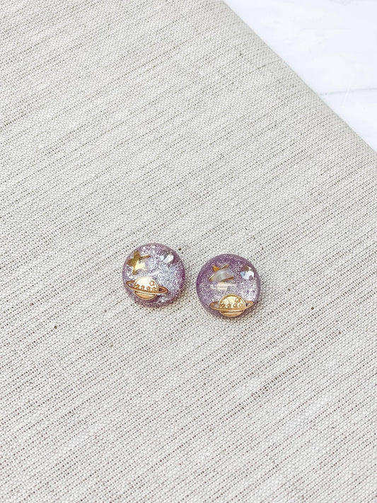 Prep Obsessed Wholesale Galaxy Resin Stud Earrings Purple