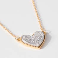 Avenue Zoe Heart Druzy Stone Charm short Necklace - Silver