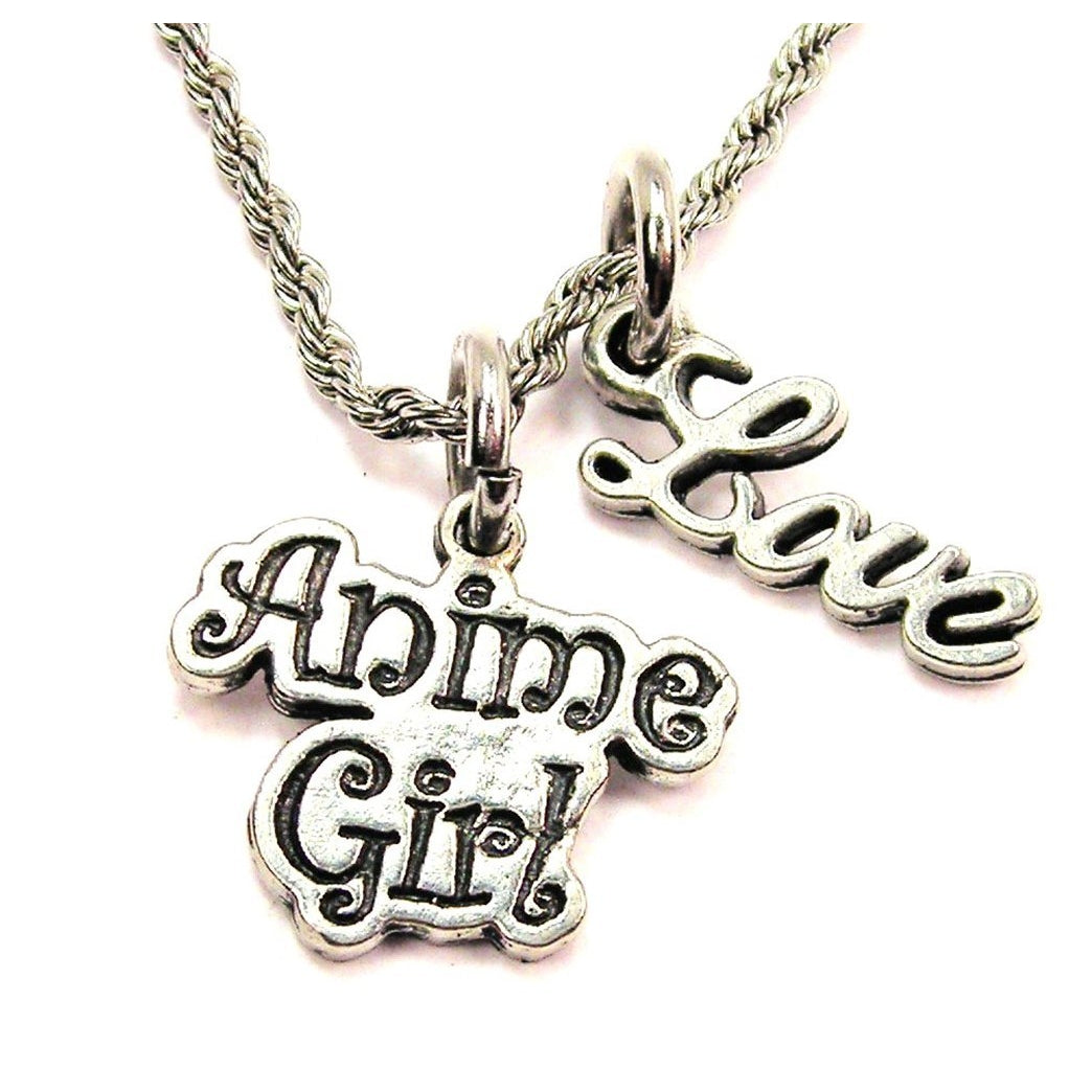 Anime Girl 20" Rope Necklace With Love Accent Hobbies