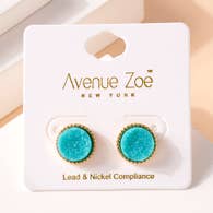 Avenue Zoe Druzy Stone Stud Earrings -Turquoise