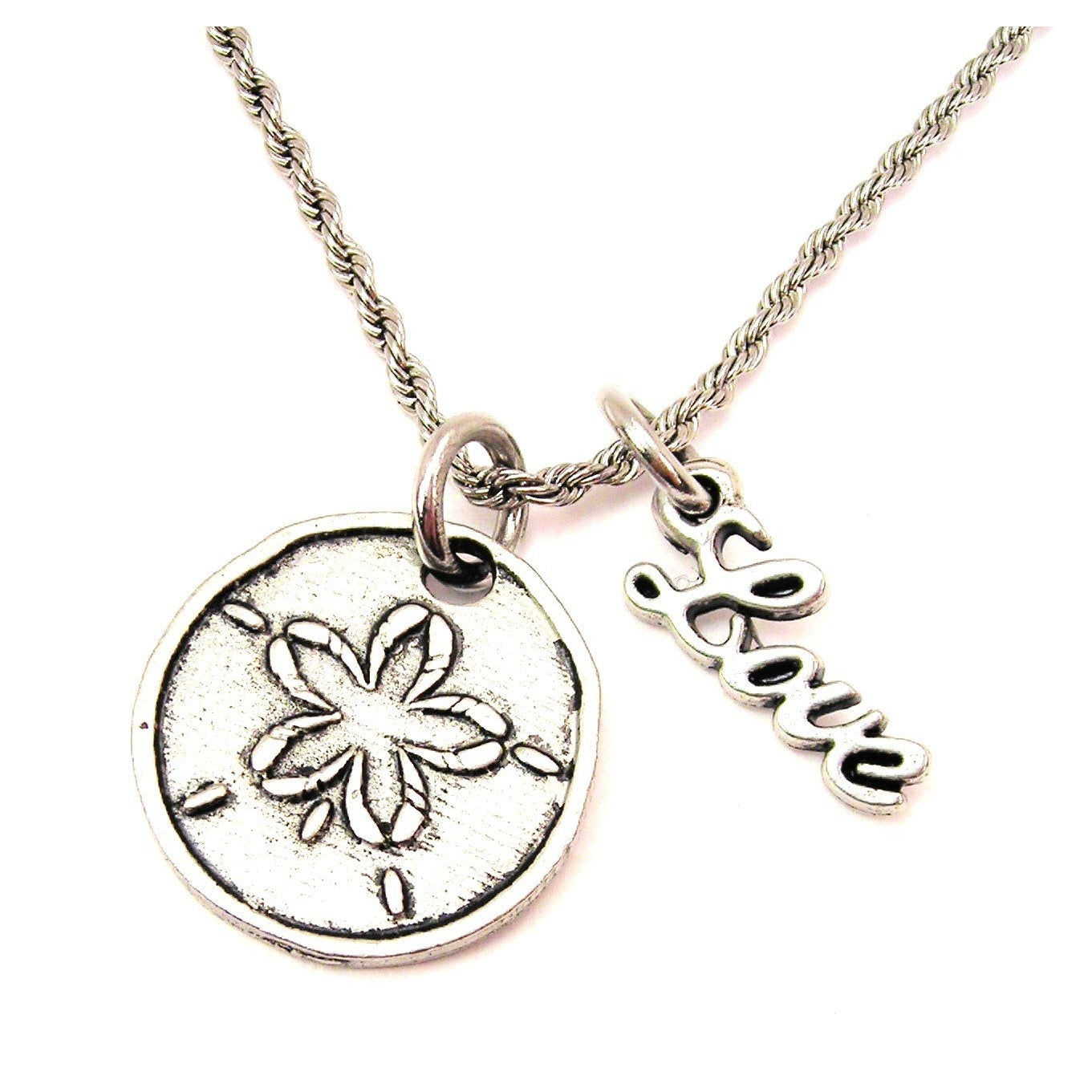 Chubby Chico Charms Sand Dollar 20" Rope Necklace With Love Accent Beaches