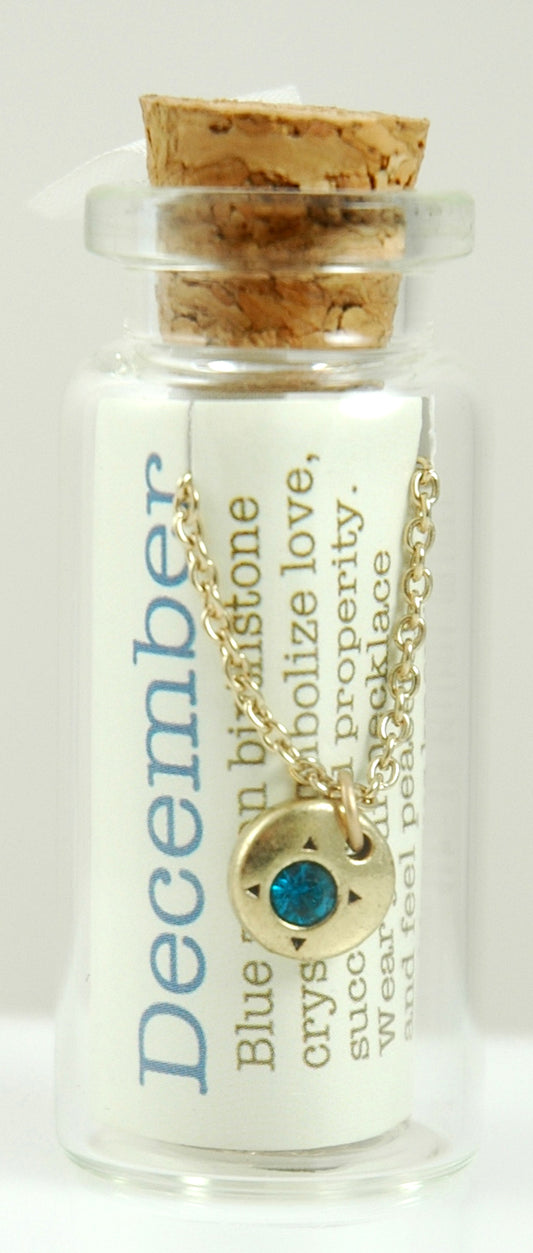 Lucky Feather December Birthstone Bottle Necklace