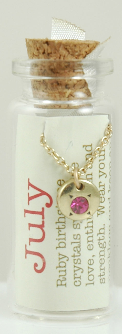 Lucky Feather July Birthstone Bottle Necklace