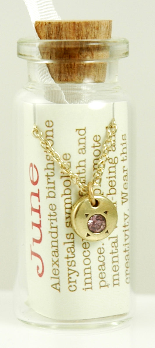 Lucky Feather June Birthstone Bottle Necklace