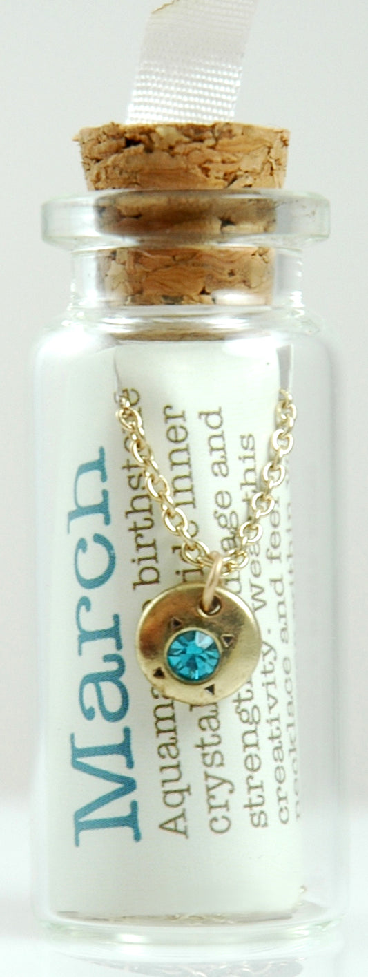 Lucky Feather March Birthstone Bottle Necklace