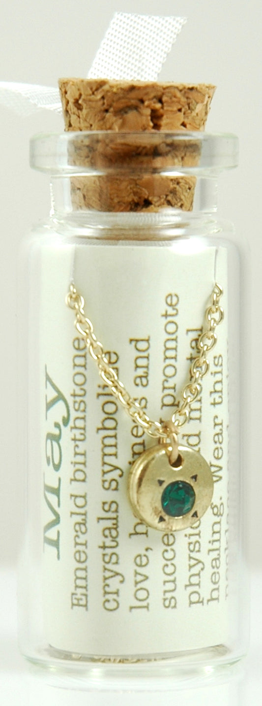 Lucky Feather May Birthstone Bottle Necklace
