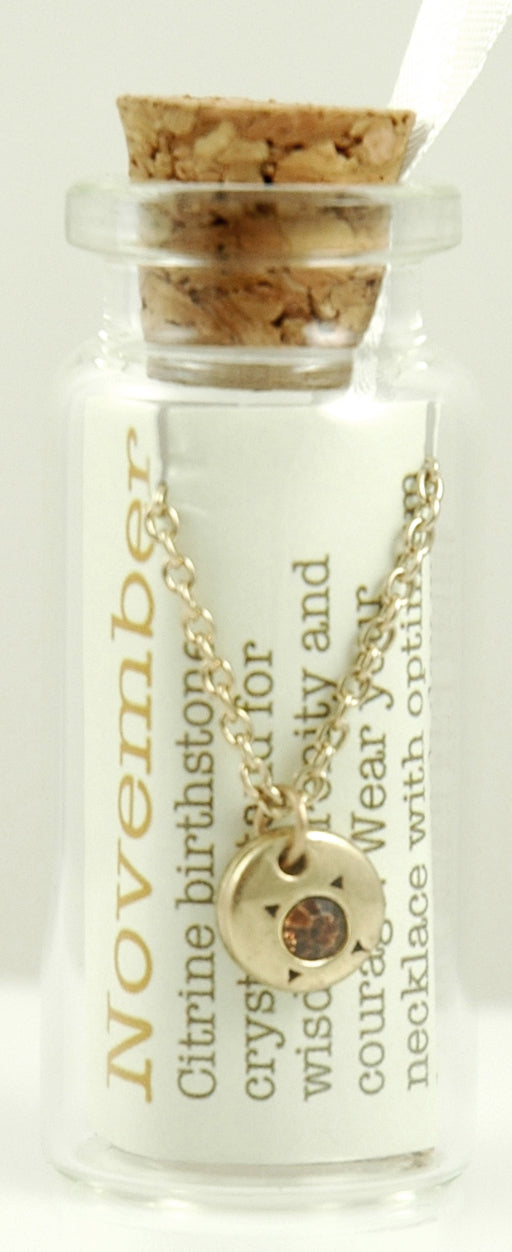 Lucky Feather November Birthstone Bottle Necklace