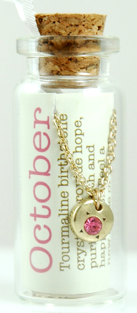 Lucky Feather October Birthstone Bottle Necklace