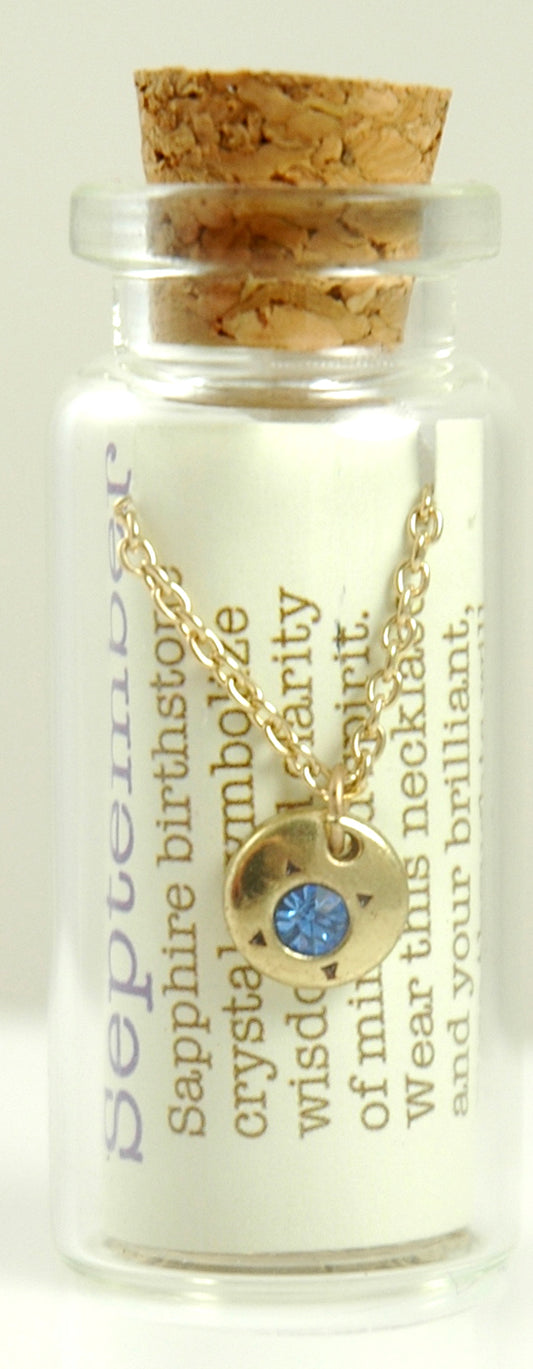 Lucky Feather September Birthstone Bottle Necklace