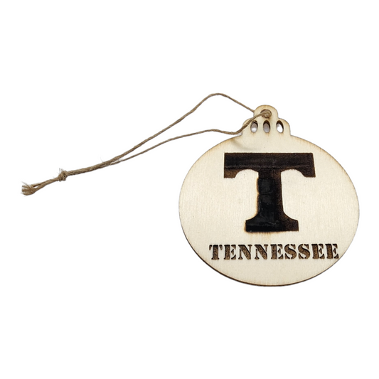 Wooden Ornament with Wood Burned Design - University of Tennessee